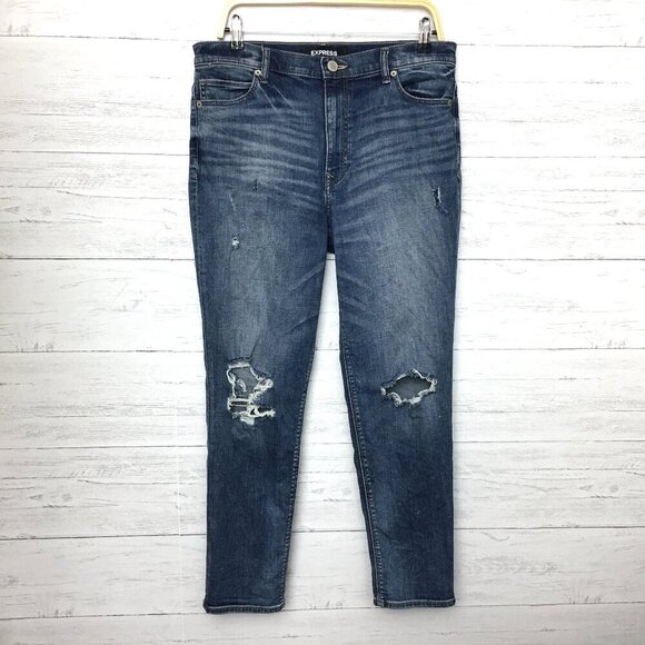Express Women's Girlfriend Jeans High Rise Stretch Distressed size 10 length 29" - Picture 1 of 9